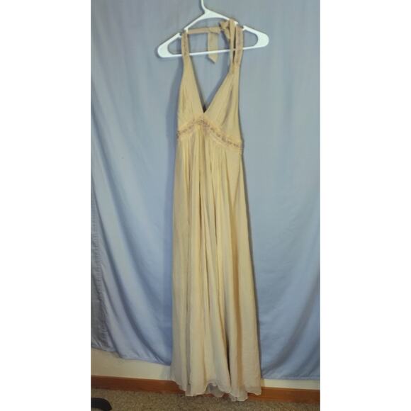 BCBG Max Azaria Beige Halter Top Silk Maxi Dress - Picture 5 of 8